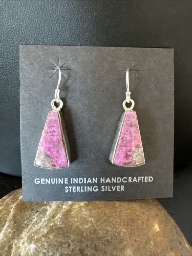 Purple Mojave Turquoise Dangle Earrings | Sterling Silver | Authentic Native American Handmade | 15788