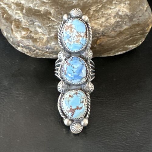 Navajo Green Sonoran Gold Turquoise Multi-Stone Ring | Authentic Native American Sterling Silver | Sz 8 | 16289