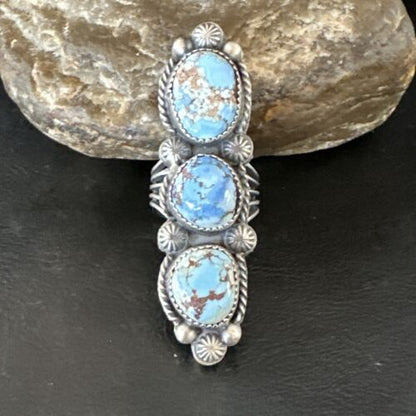 Navajo Green Sonoran Gold Turquoise Multi-Stone Ring | Authentic Native American Sterling Silver | Sz 8 | 16289