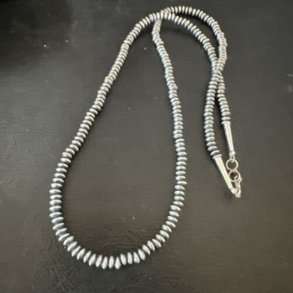 Navajo Pearl Sterling Silver Saucer Bead Necklace | Hand Strung | 4mm | 20" | Authentic Native American | 60420