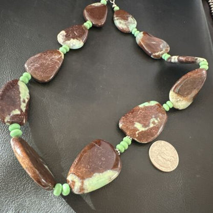 Navajo Men's Green Chrysoprase & Howlite Necklace | Sterling Silver | 20" | Authentic Native American Handmade | 16820