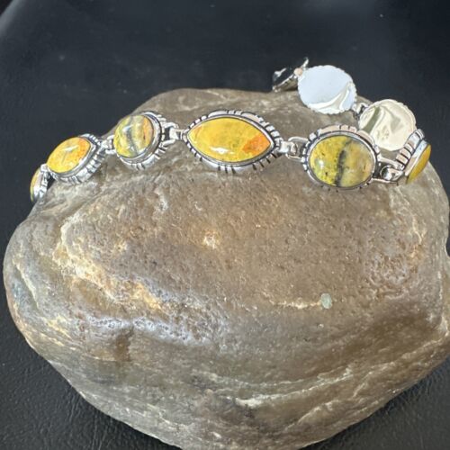 Navajo Bumblebee Jasper Link Bracelet | Sterling Silver | 8" | Authentic Native American Handmade | 16376