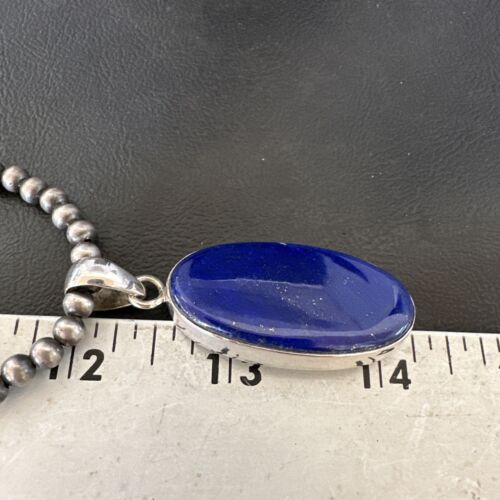 Navajo Blue Lapis Pendant with Pearls | Sterling Silver Necklace | 20" | Authentic Native American Handmade | 16668 - Masha USA