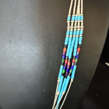 Multi-Color Liquid Silver Heishi Necklace | 5-Strand Sterling Tubes | 22" | 15047
