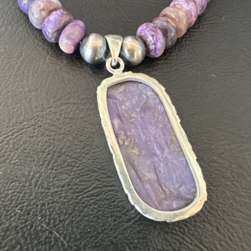 Navajo Purple Charoite Pendant with Pearls | Sterling Silver Necklace | Authentic Native American Handmade | 16338