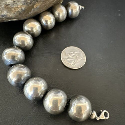 Navajo Pearl Round Beads Bracelet | 18mm | 7.5" | Sterling Silver | Authentic Native American Handmade | 17160 - Masha USA
