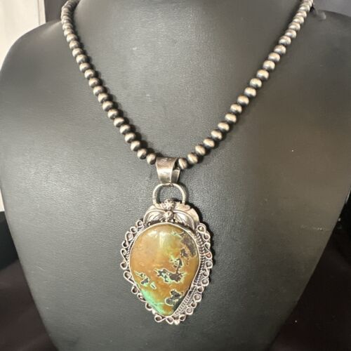 Navajo Mint Green Turquoise Pendant Necklace | Sterling Silver | Authentic Native American Handmade | 15034