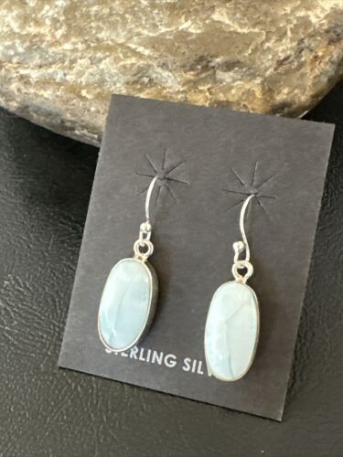 Navajo Blue Larimar Dangle Earrings | Sterling Silver | Authentic Native American Handmade | 17296 - Masha USA