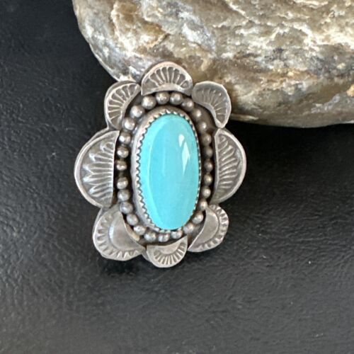 Navajo Blue Kingman Turquoise Ring | Sterling Silver | Sz 7.5 | Authentic Native American Handmade | 15891 - Masha USA