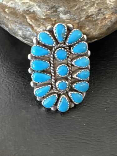 Navajo Blue Turquoise Cluster Ring | Authentic Native American Sterling Silver | Multi-Stone | Sz 10 | 16327