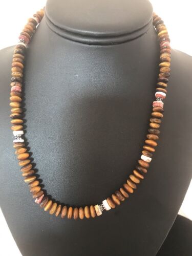 Men's Tiger Eye & Spiny Oyster Necklace | Navajo Pearls | Sterling Silver | 19" | 15227