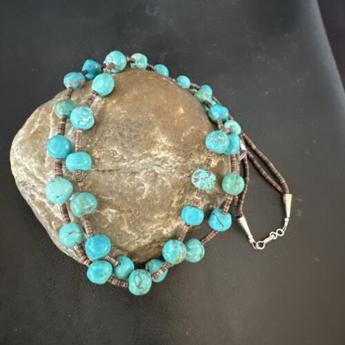 Navajo Blue Graduated Turquoise Shell Bead Necklace | Sterling Silver | 22" | Authentic Native American Handmade | 11280