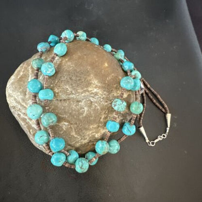 Navajo Blue Graduated Turquoise Shell Bead Necklace | Sterling Silver | 22" | Authentic Native American Handmade | 11280