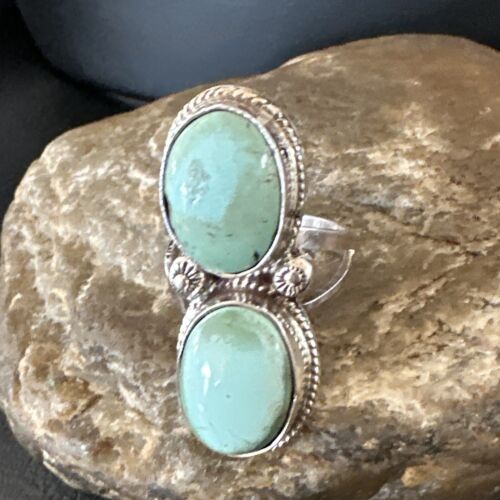 Navajo Blue Dry Creek Turquoise Multi-Stone Ring | Authentic Native American Sterling Silver | Sz 10 | 16740