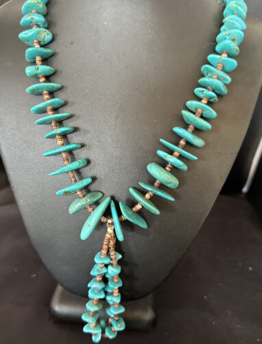 Santo Domingo Spiny Blue Kingman Turquoise Shell Jacla Necklace | 29" | Authentic Native American Handmade | 16000