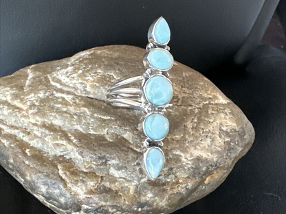 Navajo Blue Larimar Cluster Ring | Authentic Native American Sterling Silver | Multi-Stone | Sz 8.5 | 16159