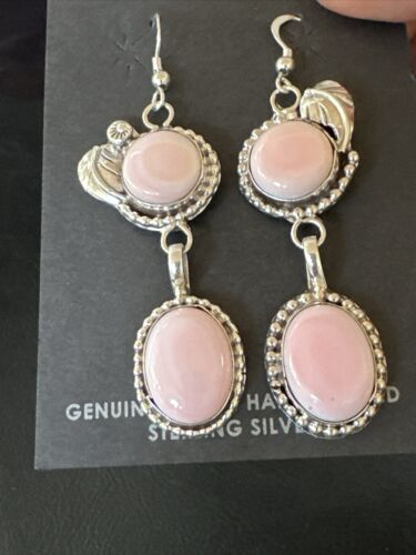 NWT Navajo Pink Conch Shell Dangle Earrings | Sterling Silver | Authentic Native American Handmade | 17217