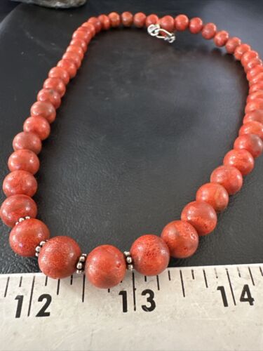 Navajo Apple Sponge Coral Bead Necklace | 10mm | Sterling Silver | 21" | Authentic Native American Handmade | 16817