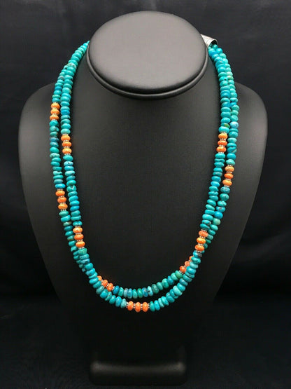 Native American Sterling Silver Blue Turquoise Spiny Pendant Necklace | 3091