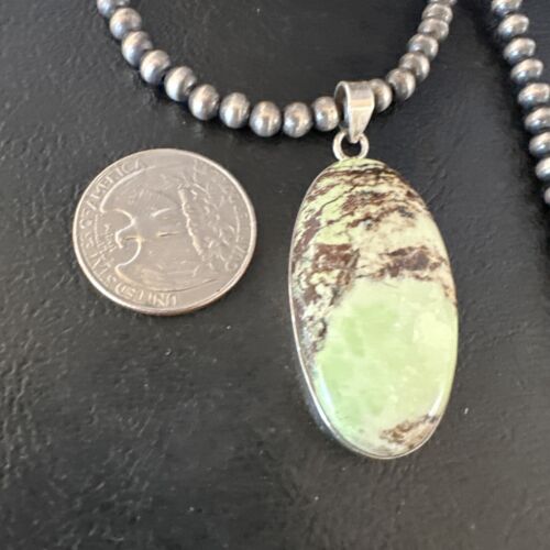 Navajo Green Gaspeite Pendant Necklace | Sterling Silver | Authentic Native American Handmade | 15481