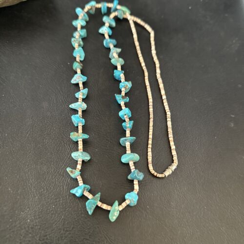 Navajo Kingman Turquoise Shell Necklace | Sterling Silver | 28" | Authentic Native American Handmade | 17399