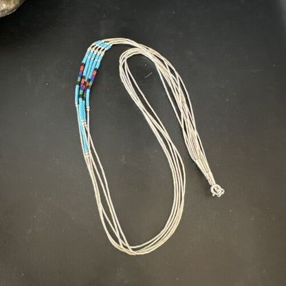 Multi-Color Liquid Silver Heishi Necklace | 5-Strand Sterling Tubes | 25" | 15137