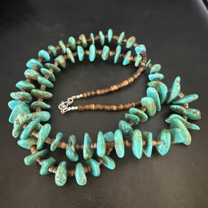 Blue Kingman Nugget Turquoise Necklace | Navajo Sterling Silver | Authentic Native American | 34" Graduated | 15288