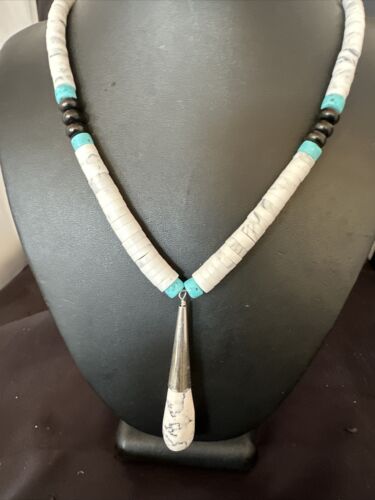 Santo Domingo White Turquoise Howlite Onyx Necklace | Sterling Silver | 23" | 15763