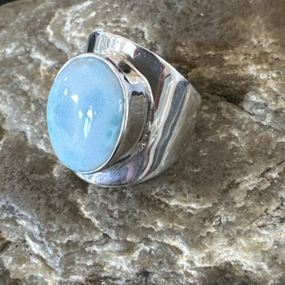 Navajo Blue Larimar Ring | Sterling Silver | Sz 7.5 | Authentic Native American Handmade | 17667