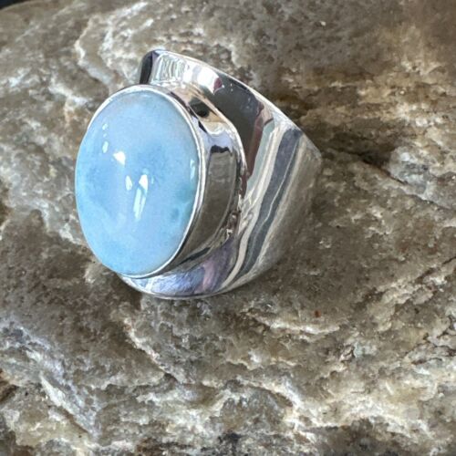 Navajo Blue Larimar Ring | Sterling Silver | Sz 7.5 | Authentic Native American Handmade | 17667