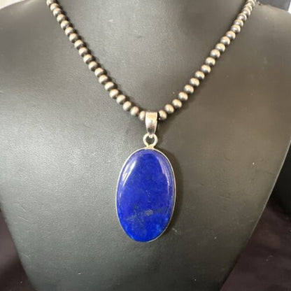 Navajo Blue Lapis Pendant with Pearls | Sterling Silver Necklace | 20" | Authentic Native American Handmade | 16910