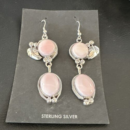 Navajo Pink Conch Shell Dangle Earrings | Sterling Silver | Authentic Native American Handmade | 17197 - Masha USA
