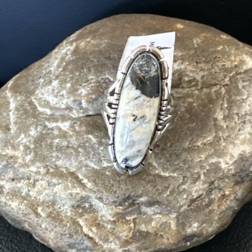 Men's Women's White Buffalo Turquoise Ring | Navajo Sterling Silver | Sz 6 | 10595