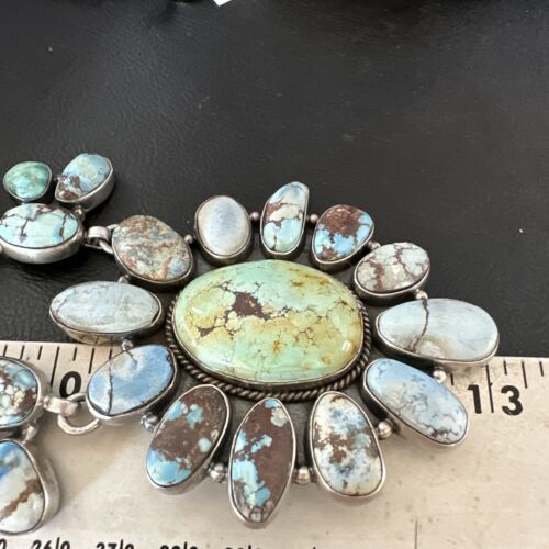 Navajo Blue Golden Hills Turquoise Lariat Necklace Pendant |Authentic Native American Handmade | 16183