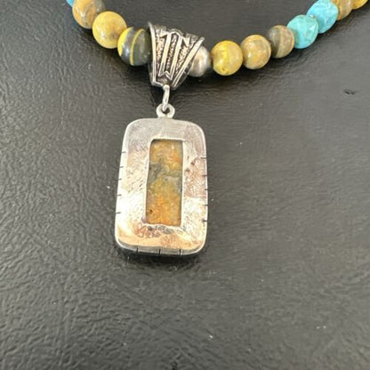 Men's BumbleBee Jasper Pendant Necklace | Navajo Pearls | Sterling Silver | Authentic Native American Handmade | 16873 - Masha USA