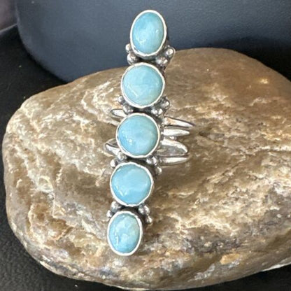 Navajo Blue Larimar Multi-Stone Cluster Ring | Authentic Native American Sterling Silver | Multi-Stone | Sz 7.5 | 17556