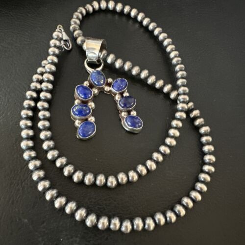 Navajo Horseshoe Naja Blue Lapis Pendant Necklace | Sterling Silver | Authentic Native American Handmade | 15753