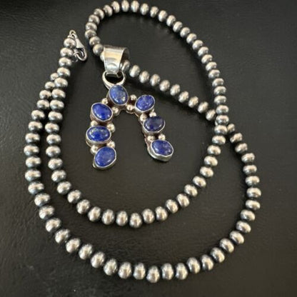 Navajo Horseshoe Naja Blue Lapis Pendant Necklace | Sterling Silver | Authentic Native American Handmade | 15753