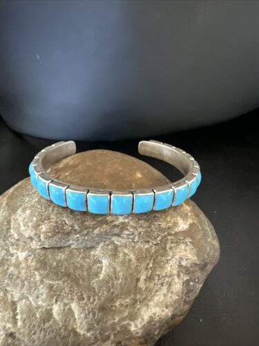 Navajo Sleeping Beauty Kingman Turquoise Cuff Bracelet | Sterling Silver | Authentic Native American Handmade | 16898