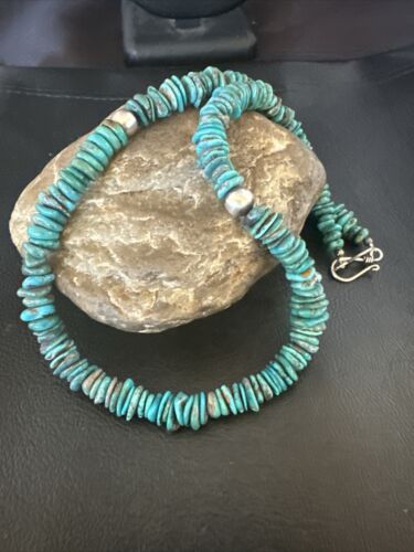 Navajo Blue Turquoise Bead Necklace | Sterling Silver | Graduated |  8mm | Authentic Native American | 19" | 17582