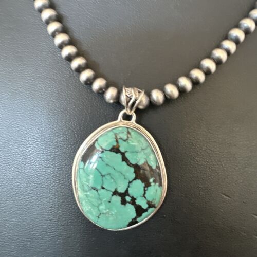 Men's Navajo Blue Spiderweb Turquoise Pendant Necklace | Sterling Silver | Native American Handmade | 16272