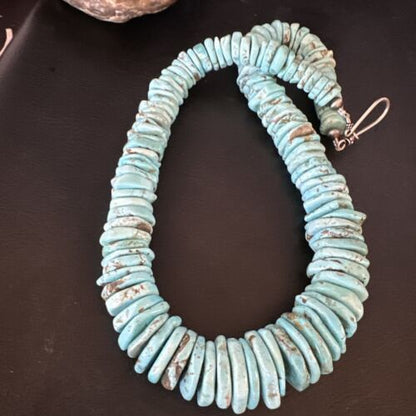 Navajo Blue Turquoise Graduated Pearls Necklace | Sterling Silver | Authentic Native American | 19" | 15497