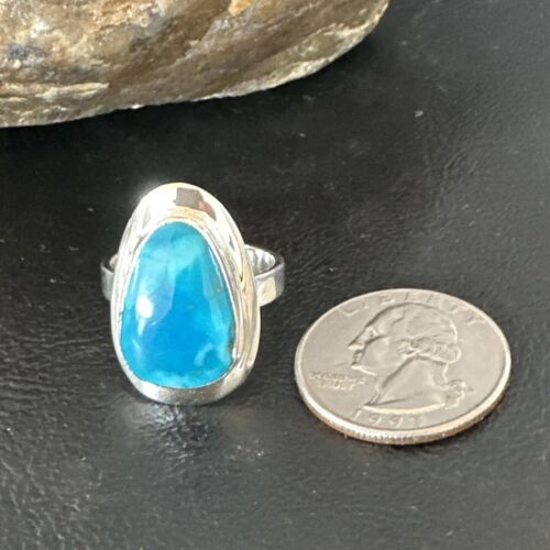 Navajo Blue Kingman Turquoise Ring | Sterling Silver | Sz 9 | Authentic Native American Handmade | 16584