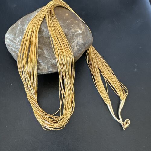 Navajo Gold Filled Heishi Tubes | 30 Strand Liquid Sterling Silver Necklace 29" | 17394