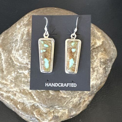 Navajo Blue Boulder Turquoise Dangle Earrings | Sterling Silver | Authentic Native American Handmade | 16506 - Masha USA