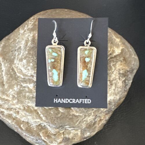 Navajo Blue Boulder Turquoise Dangle Earrings | Sterling Silver | Authentic Native American Handmade | 16506