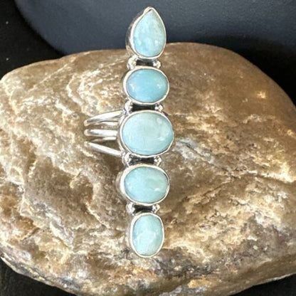 Navajo Blue Larimar Multi-Stone Cluster Ring | Authentic Native American Sterling Silver | Multi-Stone | Sz 7.5 | 17557