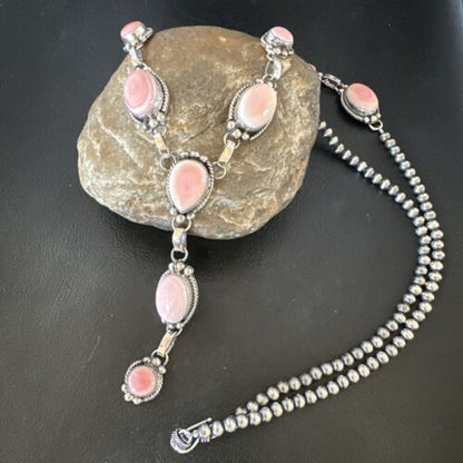 Navajo Pink Conch Lariat Necklace | Sterling Silver Pendant | 30" | Authentic Native American Handmade | 15869