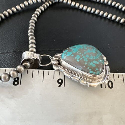 Navajo Men's Blue Turquoise #8 Pendant Necklace | Sterling Silver | Authentic Native American Handmade | 17123
