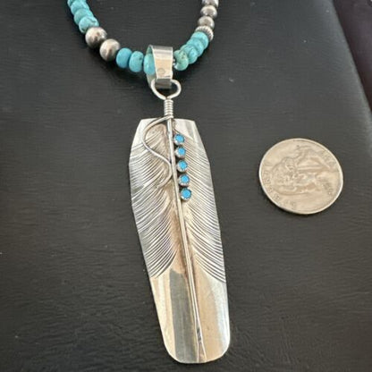Men's Feather Turquoise Pendant | Navajo Sterling Silver Necklace 21" | Multi-Stone | 17445